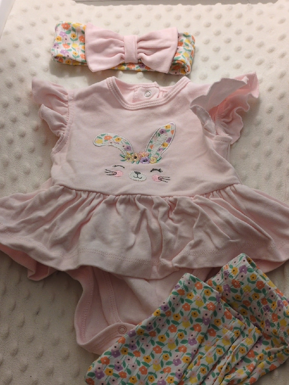 Little Me Light Pink Bunny Dress with Floral Accents, 9m